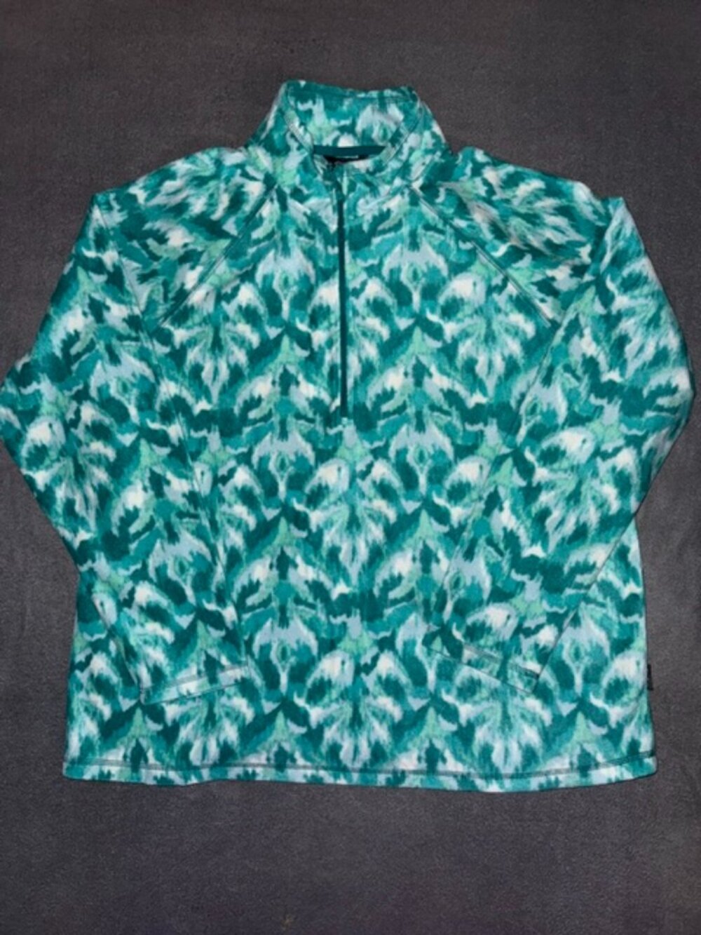 Eddie Bauer Women’s Fleece Pullover XL Half Zip Green Teal Pattern Soft Warm